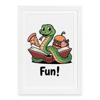 Serpent ludique avec des friandises alimentaires - Affiche encadrée (27 × 37 cm) - blanc - Devant