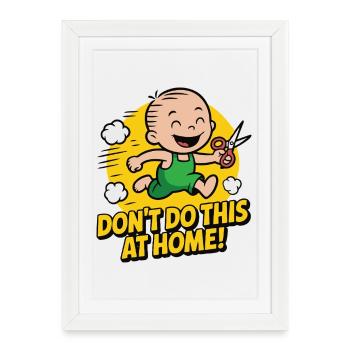Enfant en bas âge humoristique courant avec des ciseaux Design - Affiche encadrée (27 × 37 cm) - blanc - Devant