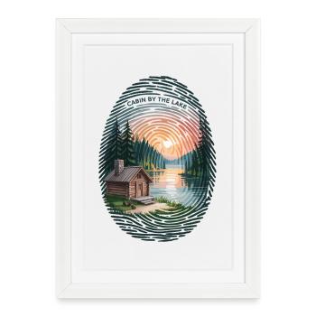 T-shirt camping en plein air Lake Hut Nature Motif - Affiche encadrée (27 × 37 cm) - blanc - Devant