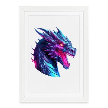 Tête de dragon néon Oeuvre - Affiche encadrée (27 × 37 cm) - blanc - Devant