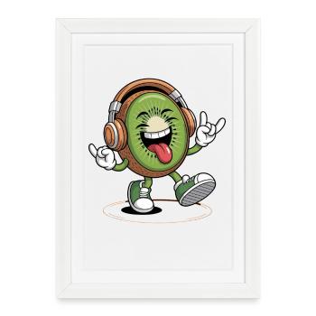Cheerful kiwi with headphones rocks the music - Framed poster (27 × 37 cm) - white - Front