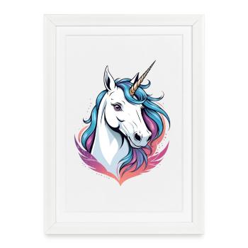 Tête de licorne magique avec crinière colorée - Affiche encadrée (27 × 37 cm) - blanc - Devant