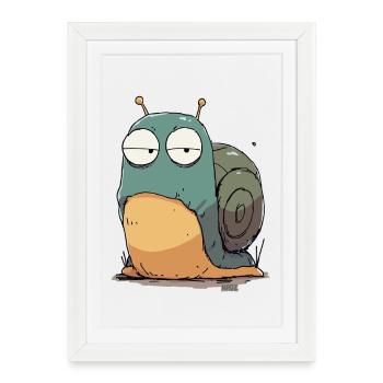 Sleepy Snail Cartoon - Framed poster (27 × 37 cm) - white - Front