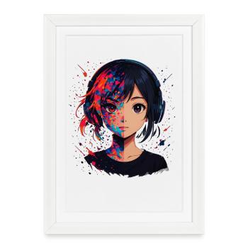Color Sliver Anime Portrait with Headphones - Framed poster (27 × 37 cm) - white - Front