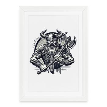 Krieger mit Axt und Hornhelm - Gerahmtes Poster (27 × 37 cm) - Weiß - Vorne