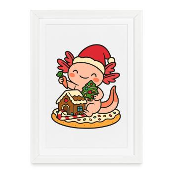 Axolotl de Noël - Design de Noël mignon - Affiche encadrée (27 × 37 cm) - blanc - Devant