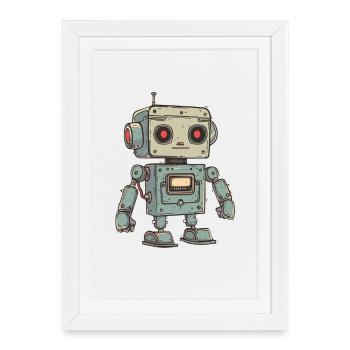 Illustration de robot rétro pour les passionnés de technologie - Affiche encadrée (27 × 37 cm) - blanc - Devant