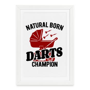 Champion de fléchettes né naturel, poussette Baby Dart - Affiche encadrée (27 × 37 cm) - blanc - Devant