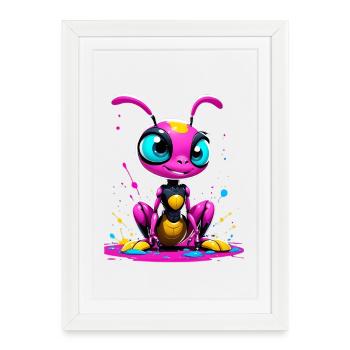 Ant - Caricature d’insecte coloré sur toile - Affiche encadrée (27 × 37 cm) - blanc - Devant