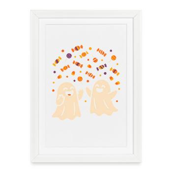 Fantômes humoristiques avec des bonbons - Affiche encadrée (27 × 37 cm) - blanc - Devant