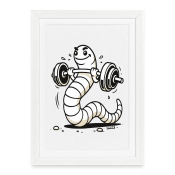 Force Muscles et Gym Worm Soulever des poids - Affiche encadrée (27 × 37 cm) - blanc - Devant