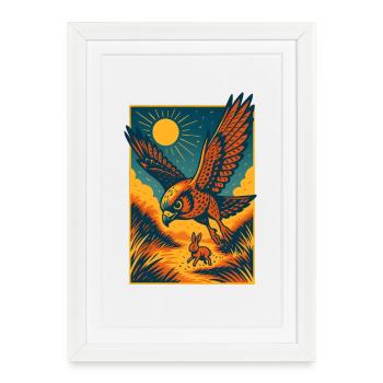 Majestic Hawk Hunting Bunny  - Framed poster (27 × 37 cm) - white - Front