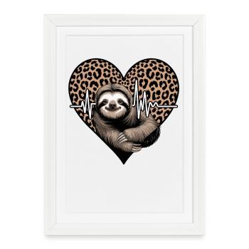 Casual Sloth Heart Leopard Pattern - Framed poster (27 × 37 cm) - white - Front