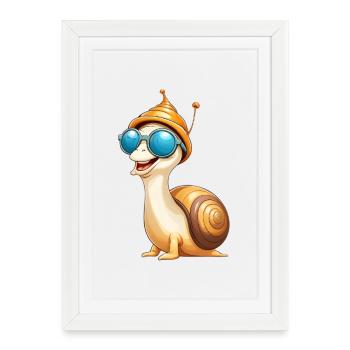 Sun Snappy Snail with Sunglasses - Framed poster (27 × 37 cm) - white - Front