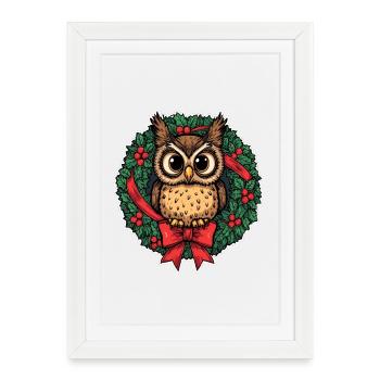 Owl in Christmas wreath - Framed poster (27 × 37 cm) - white - Front