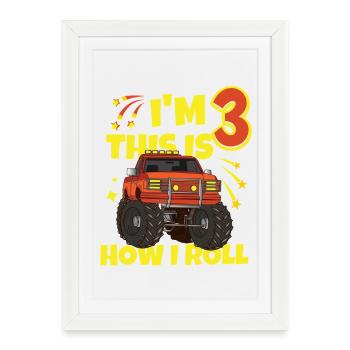 J’ai 3 ans Monster Truck Anniversaire - Affiche encadrée (27 × 37 cm) - blanc - Devant