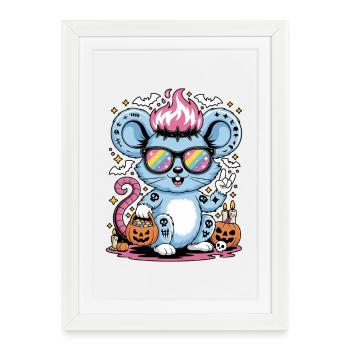 Rocker souris Halloween rat - Affiche encadrée (27 × 37 cm) - blanc - Devant