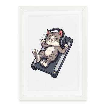 Battement de chat sur le tapis roulant - Affiche encadrée (27 × 37 cm) - blanc - Devant