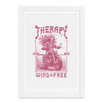 La thérapie coûte cher Le vent est gratuit Motard - Affiche encadrée (27 × 37 cm) - blanc - Devant