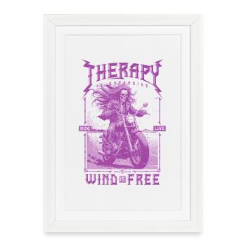 La thérapie coûte cher Le vent est gratuit Motard - Affiche encadrée (27 × 37 cm) - blanc - Devant