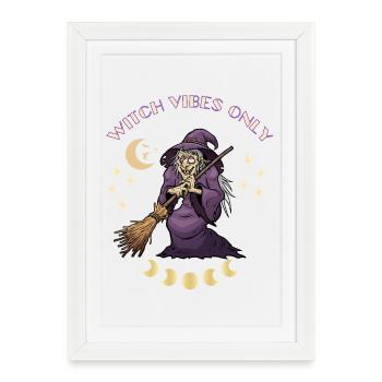 Vintage Witch Vibes Halloween Shirt :Spooky Moon - Affiche encadrée (27 × 37 cm) - blanc - Devant