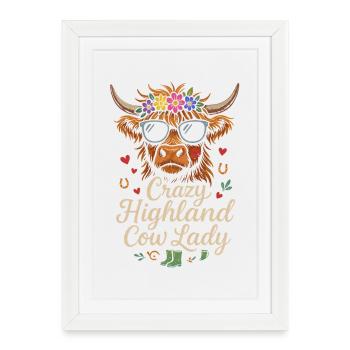 Crazy Highland Cow Lady - Framed poster (27 × 37 cm) - white - Front