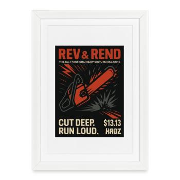 Magazine de fausses tronçonneuses Rev & Rend - Affiche encadrée (27 × 37 cm) - blanc - Devant