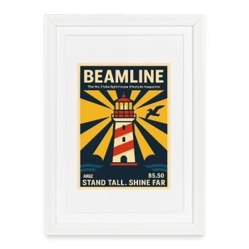 Phare Vintage Poster Ligne de faisceau - Affiche encadrée (27 × 37 cm) - blanc - Devant