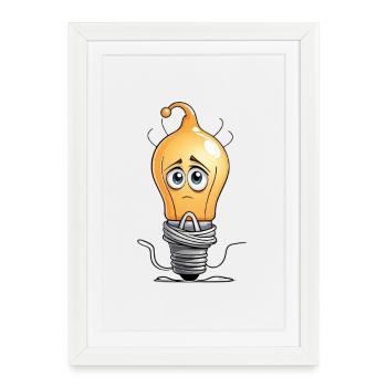 Sad Light Bulb Cartoon - Framed poster (27 × 37 cm) - white - Front