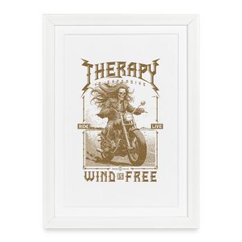 La thérapie coûte cher Le vent est gratuit Motard - Affiche encadrée (27 × 37 cm) - blanc - Devant
