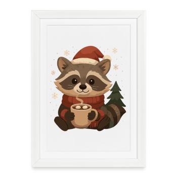 Raton laveur de Noël au cacao - Affiche encadrée (27 × 37 cm) - blanc - Devant