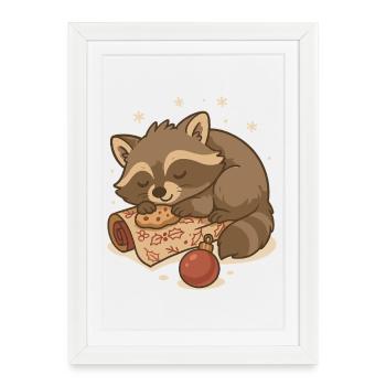 Sleeping Christmas Raccoon - Framed poster (27 × 37 cm) - white - Front