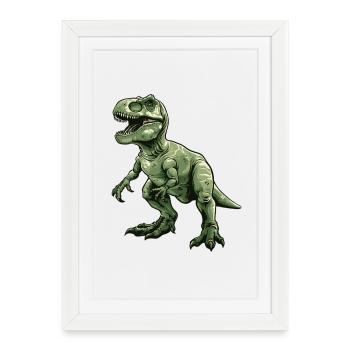 Vert Rétro Dino T Rex - Affiche encadrée (27 × 37 cm) - blanc - Devant