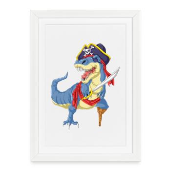 Pirate T-Rex Dinosaure T-shirt drôle - Affiche encadrée (27 × 37 cm) - blanc - Devant