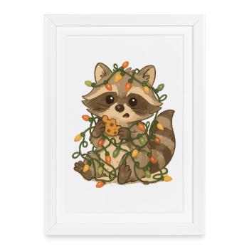 Christmas raccoon with fairy lights - Framed poster (27 × 37 cm) - white - Front