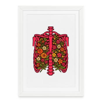 Fleur florale de cage thoracique pour le style d’Halloween - Affiche encadrée (27 × 37 cm) - blanc - Devant