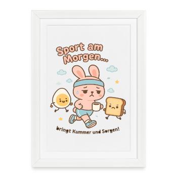 Dessin animé Hoppelbunny Morning Sport - Affiche encadrée (27 × 37 cm) - blanc - Devant