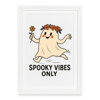 Spooky Vibes Seulement mignon fantôme Halloween Fun - Affiche encadrée (27 × 37 cm) - blanc - Devant