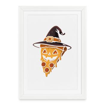 Kürbispizza mit Hexenhut - Gerahmtes Poster (27 × 37 cm) - Weiß - Vorne