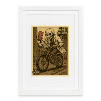 Médecin squelettique sur le VTT Dernier diagnostic - Affiche encadrée (27 × 37 cm) - blanc - Devant