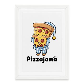 Pizza drôle Dessin animé Pizza Pyjamas - Affiche encadrée (27 × 37 cm) - blanc - Devant