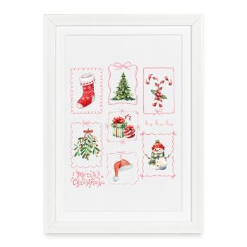 Noël Aquarelle : Ho Ho Ho Festif - Affiche encadrée (27 × 37 cm) - blanc - Devant