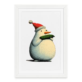 Bonhomme de neige de Noël au concombre - Affiche encadrée (27 × 37 cm) - blanc - Devant