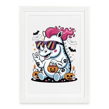 Rhinocéros d’Halloween avec lunettes de soleil - Affiche encadrée (27 × 37 cm) - blanc - Devant