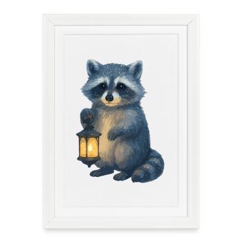 Raccoon with Lantern – Winter Design - Framed poster (27 × 37 cm) - white - Front
