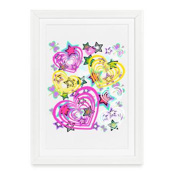 Coeurs Retro Heart - Affiche encadrée (27 × 37 cm) - blanc - Devant