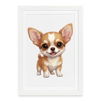 Chiot Chihuahua mignon aux grands yeux - Affiche encadrée (27 × 37 cm) - blanc - Devant
