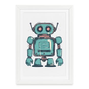 Dessin de robot sarcelle rétro - Affiche encadrée (27 × 37 cm) - blanc - Devant