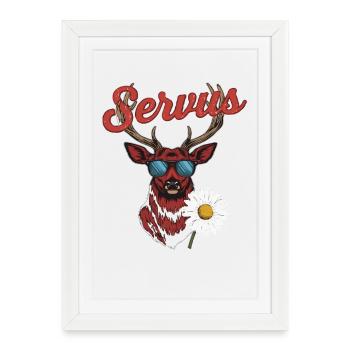 Alpen Hirsch Servus Hirschgeweih Tracht Oktober - Gerahmtes Poster (27 × 37 cm) - Weiß - Vorne