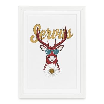 Alpen Hirsch Servus Hirschgeweih Tracht Oktober - Gerahmtes Poster (27 × 37 cm) - Weiß - Vorne